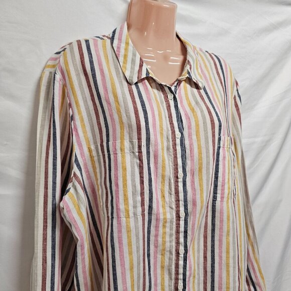 Boden Button Up Striped Top Blouse Shirt Women Size 16/18R Multicolor Linen - Picture 2 of 13